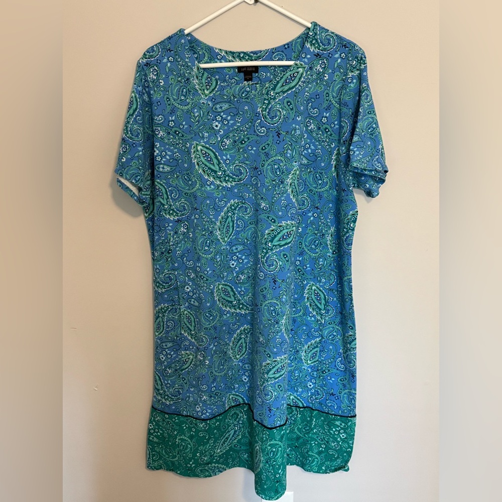 J. Jill Wearever Collection Blue Green Paisley XL Dress Long Maxi Sun Travel